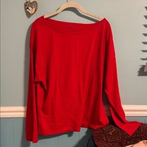 LOFT Bright Red Boatneck Long Sleeve Top